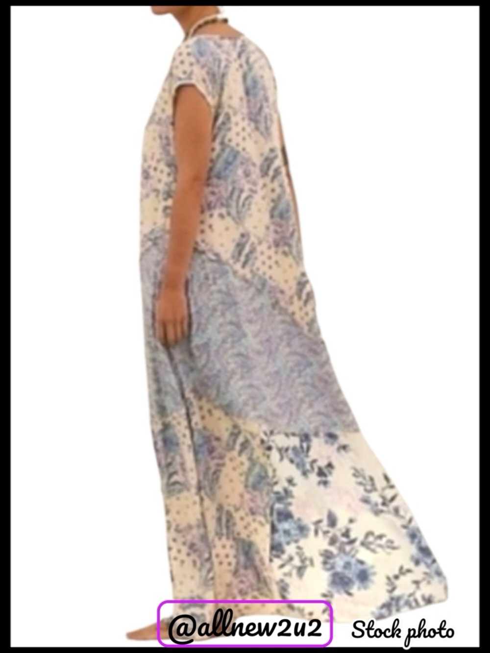 Free People Desert Flower Blue Combo Patchwork Maxi Dress - Picture 11 of 16